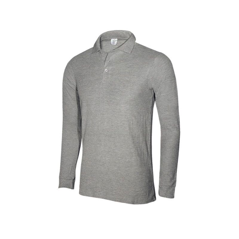 MPLS180.HEATHERGREY HEATHER GREY LONG SLEEVE POLO SHIRT BY KEYA - Image 1