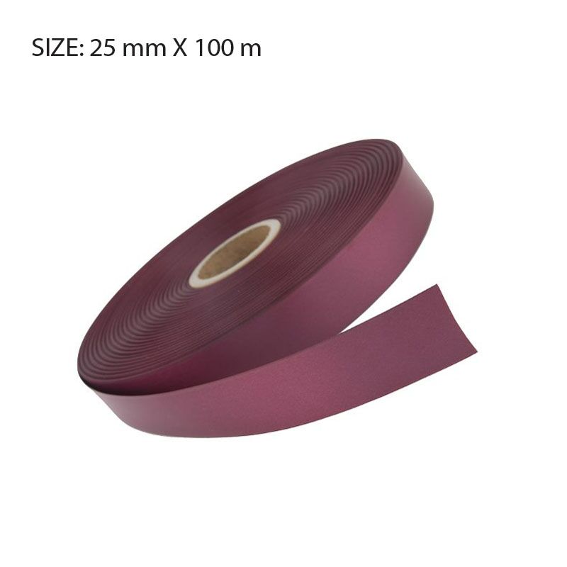 BURGUNDY ELAN SINGLE FACE SATIN 25MMX100M - Image 1