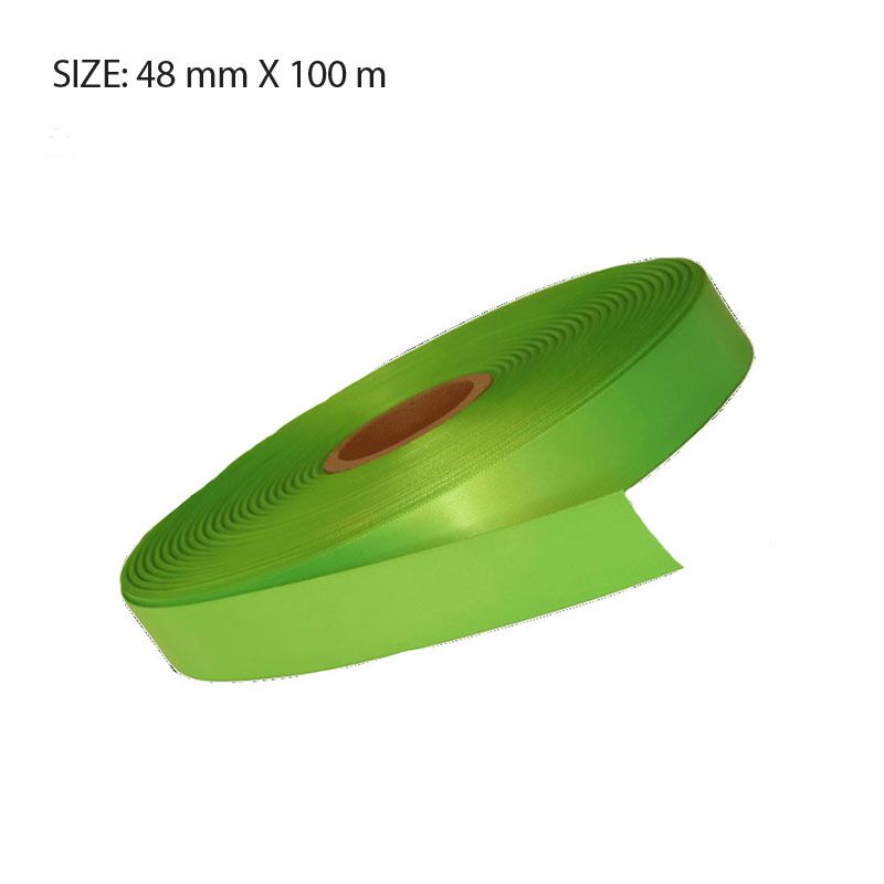 CUSTOM PRINTED FLUORESCENT GREEN SATIN RIBBON – 48MM X 100M | ELAN SINGLE SIDED - Image 1