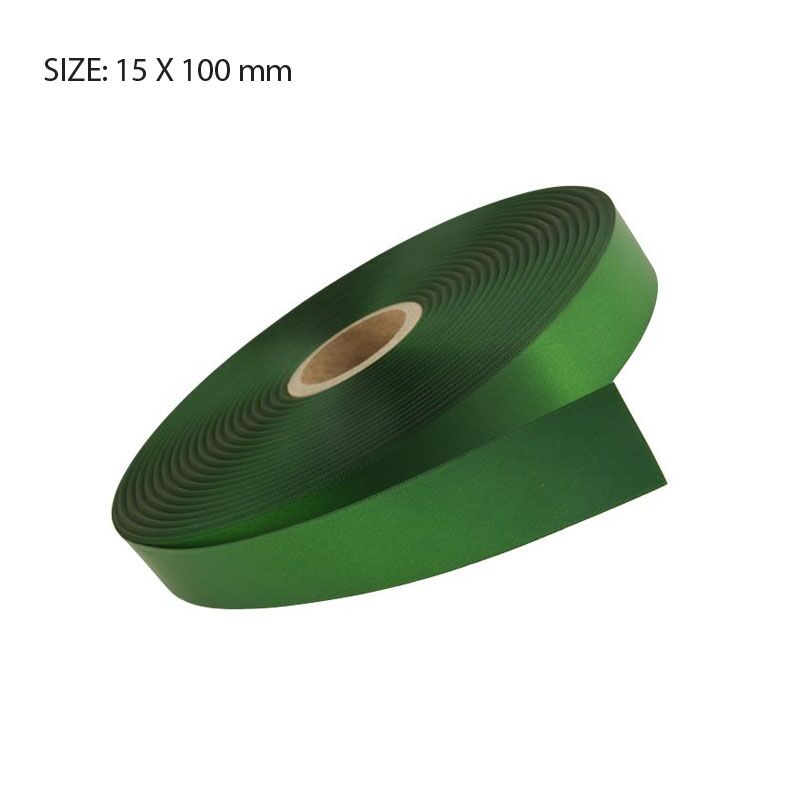 RSSFORG15100.jpg CUSTOM PRINTED FOREST GREEN SATIN RIBBON – 15MM X 100M | ELAN SINGLE SIDED SATIN - Image 1