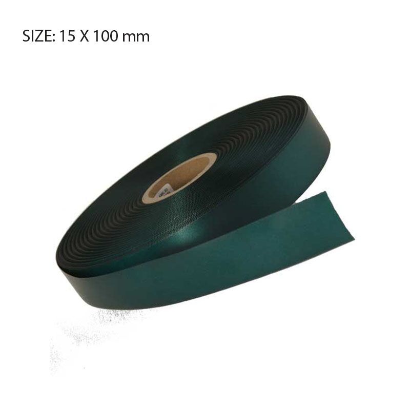 CUSTOM PRINTED HUNTER GREEN SATIN RIBBON – 15MM X 100M | ELAN SINGLE FACE SATIN - Image 1