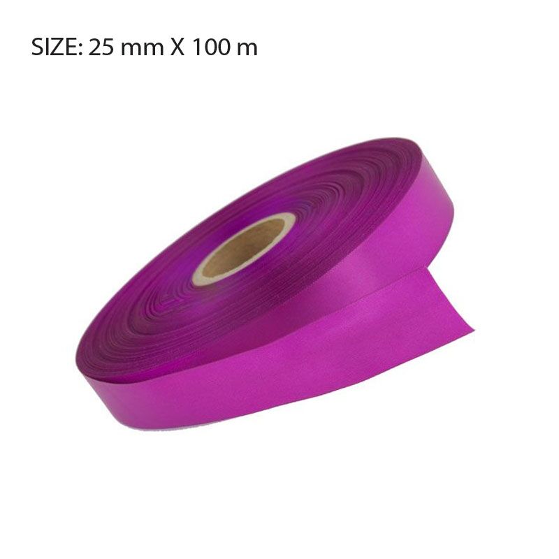 CUSTOM PRINTED MAGENTA SATIN RIBBON – 25MM X 100M | ELAN SINGLE FACE SATIN - Image 1