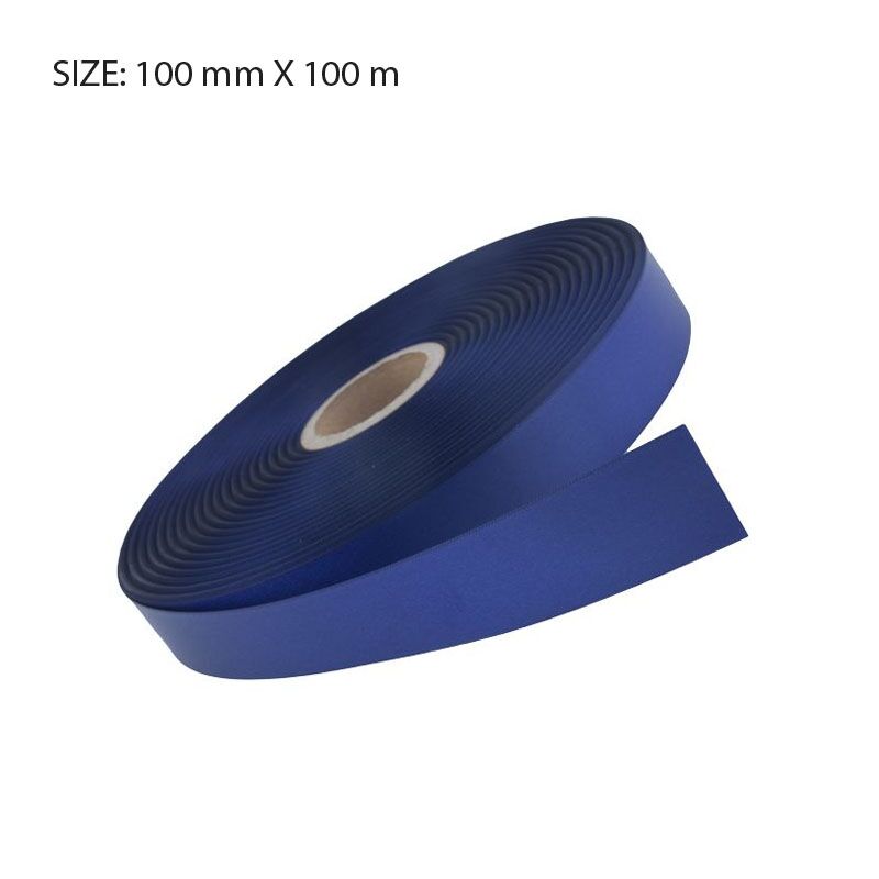 RSSNAVY96100.jpg CUSTOM PRINTED NAVY BLUE SATIN RIBBON – 100MM X 100M | ELAN SINGLE FACE SATIN - Image 1