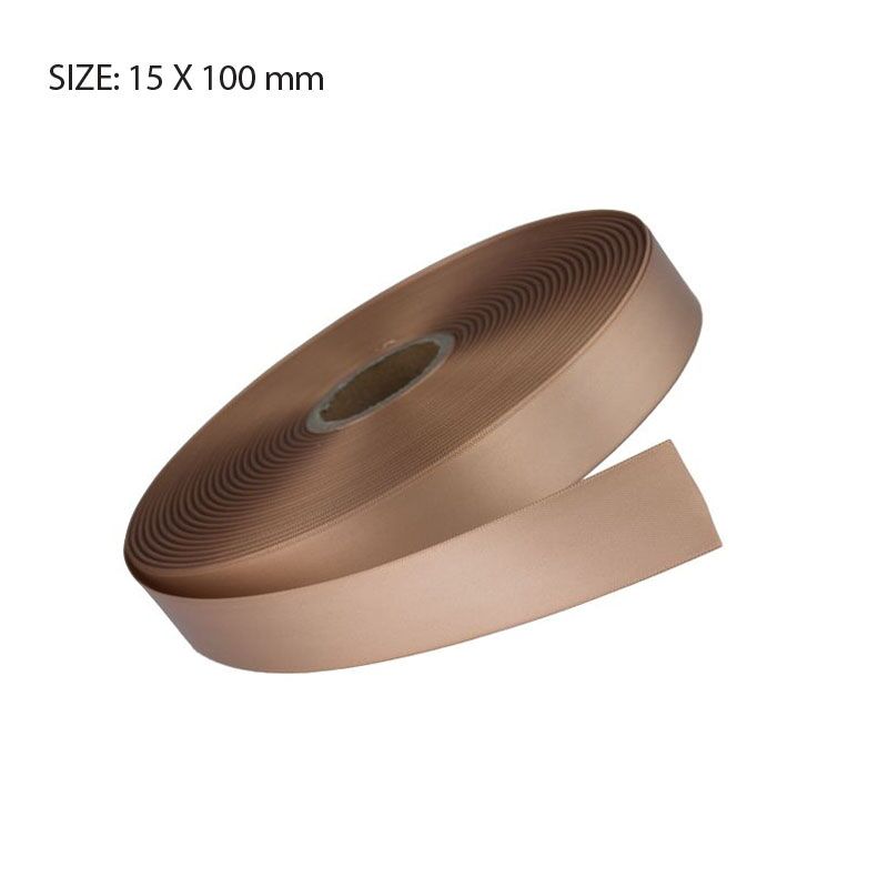 CUSTOM PRINTED NUDE SATIN RIBBON – 15MM X 100M | ELAN SINGLE FACE SATIN - Image 1