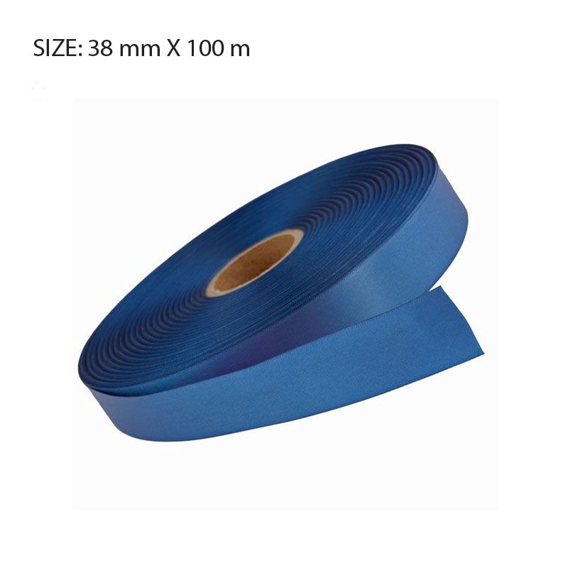 STEEL BLUE CUSTOM SATIN RIBBON – 38MM X 100M | ELAN SINGLE FACE FOIL PRINT - Image 1