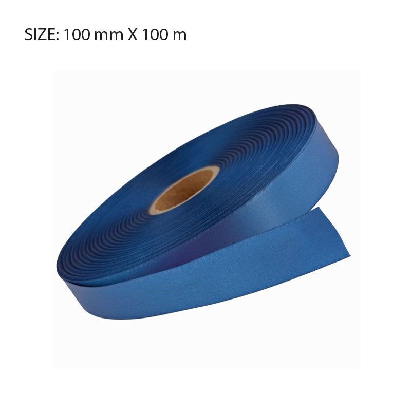 STEEL BLUE CUSTOM SATIN RIBBON – 100MM X 100M | ELAN SINGLE FACE FOIL PRINT - Image 1