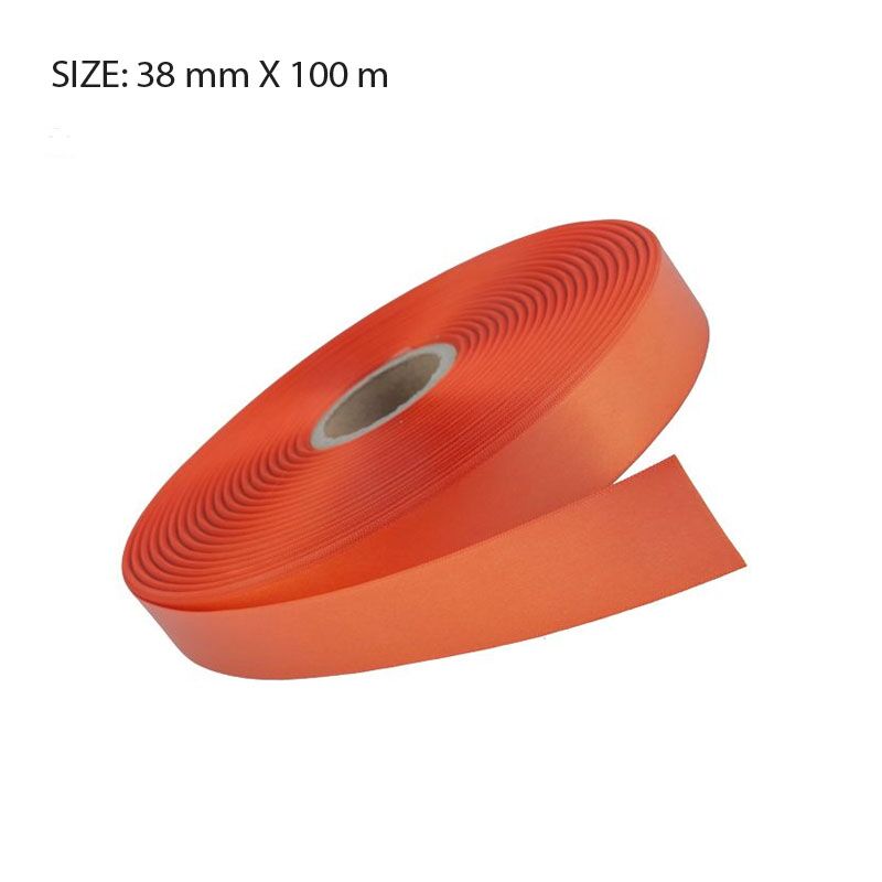 RSSTANG38100.jpg TANGERINE CUSTOM SATIN RIBBON – 38MM X 100M | ELAN SINGLE FACE FOIL PRINT - Image 1