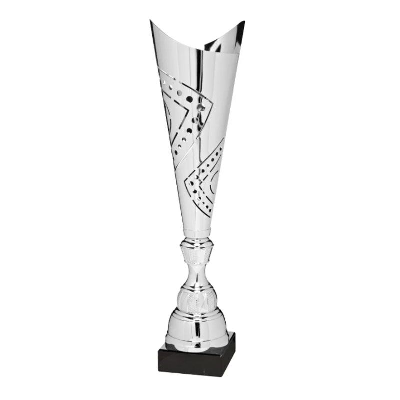 SILVER TROPHY AWARD H445 – PERSONALISED SILVER CUP TROPHY WITH BLACK BASE - Image 1