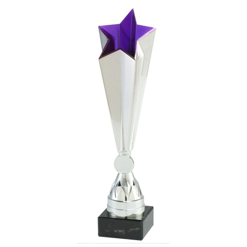 SILVER TROPHY WITH PURPLE STAR H275 – EYE-CATCHING STAR AWARD ON BLACK BASE - Image 1