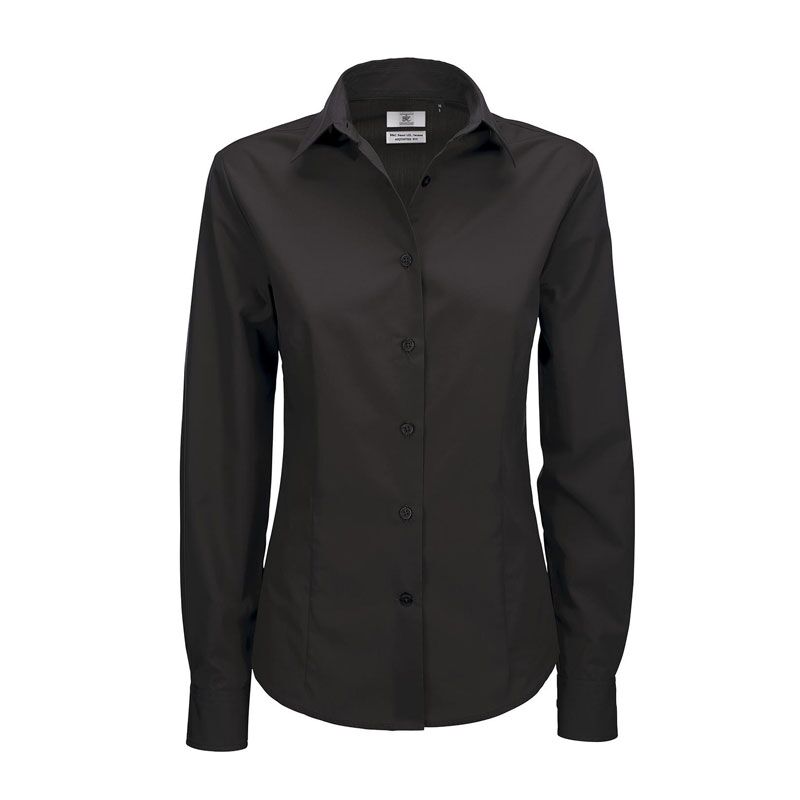 WOMEN'S LONG SLEEVE SHIRT – BLACK | ELEGANT, DURABLE & EASY-CARE WORKWEAR - Image 1