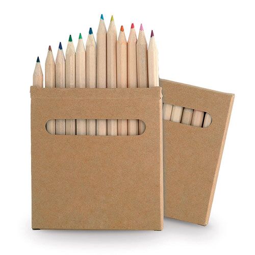 12 WOODEN COLORED PENCILS | ECO-FRIENDLY SET IN NATURAL CARDBOARD BOX - Image 1