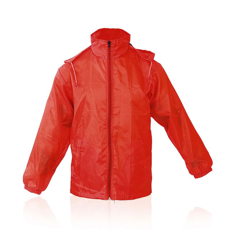 RED RAINCOAT WITH ZIPPER | WATERPROOF JACKET WITH HOOD & POCKETS – 190T - Image 1