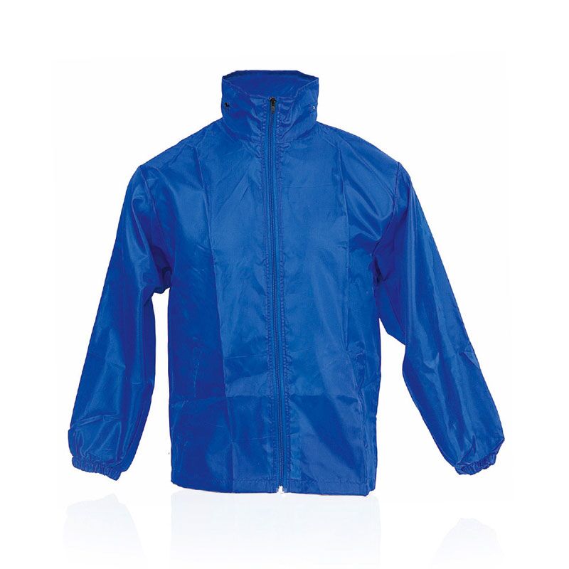 BLUE RAINCOAT WITH ZIPPER | WATERPROOF JACKET WITH HOOD & POCKETS – 190T - Image 1