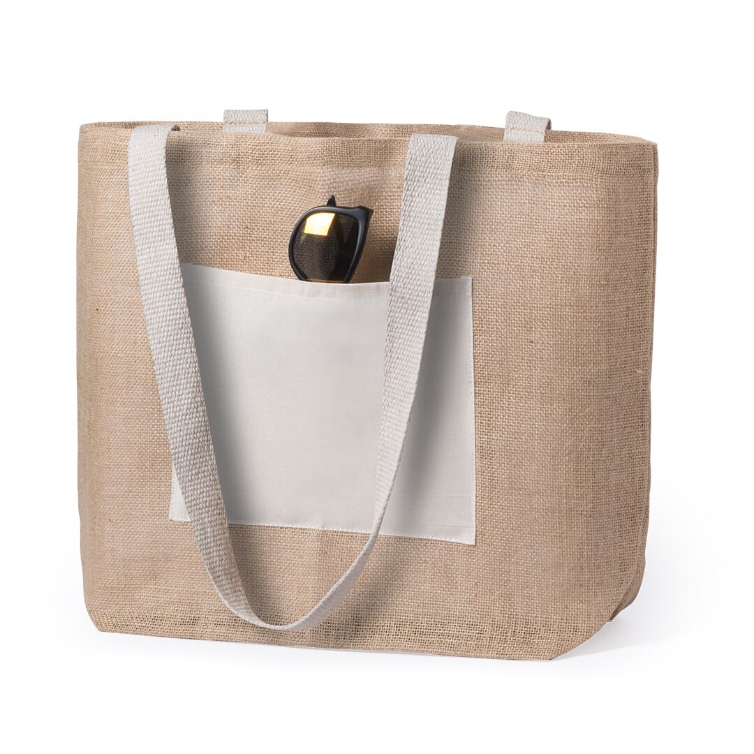 ECO JUTE BAG FARUS – COTTON FRONT POCKET & REINFORCED HANDLES (48 X 35 X 15 CM) - Image 1