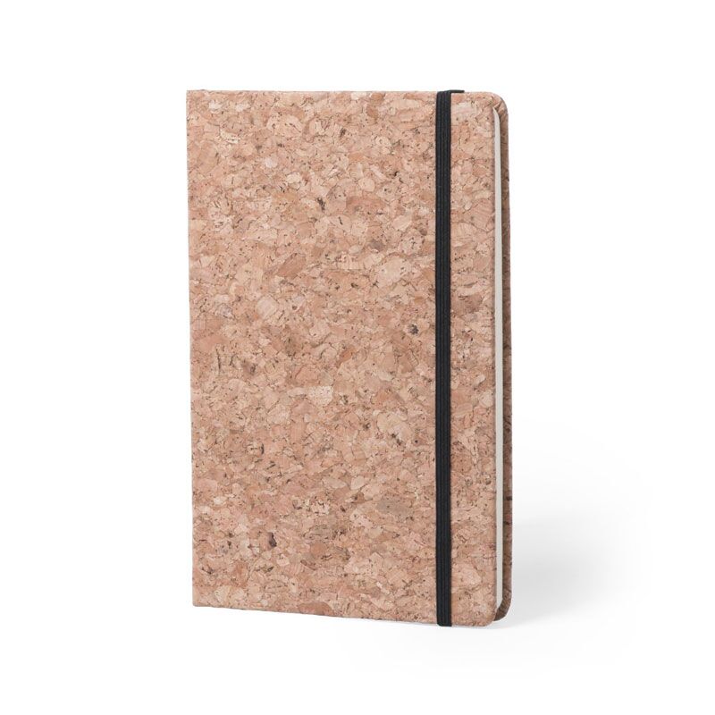 ECO NATURAL CORK NOTEPAD – HARD COVER WITH KRAFT SHEETS AND BLACK ELASTIC BAND - Image 1
