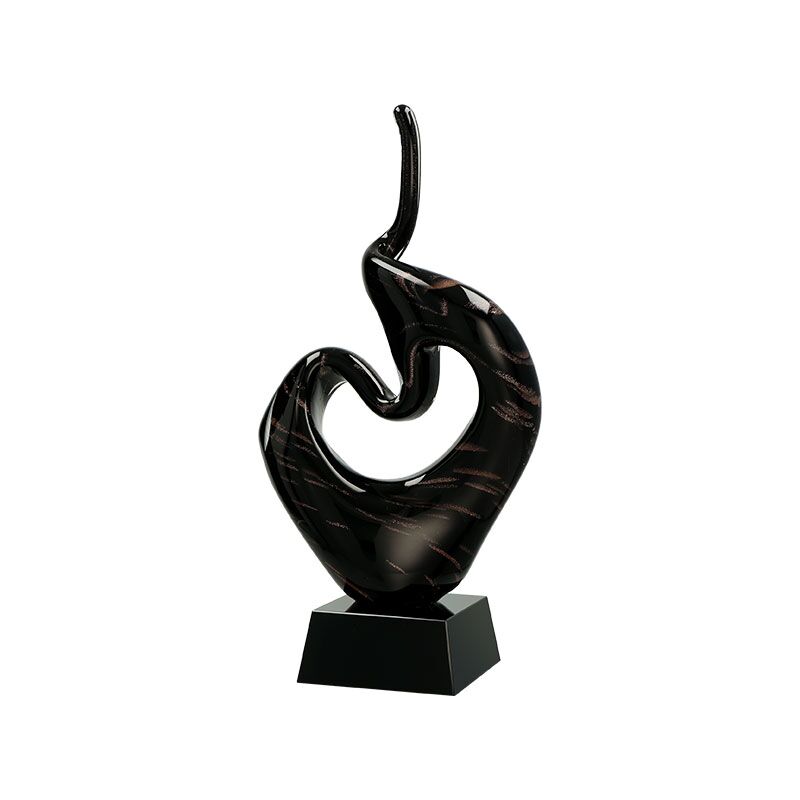 ARTISTIC GLASS TROPHY – 28CM TINTED WITH BLACK BASE & CASE - Image 1