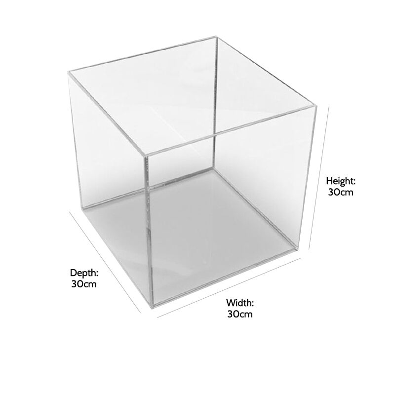 LARGE CLEAR ACRYLIC DISPLAY BOX – 30 X 30 X 30 CM TRANSPARENT PRESENTATION CUBE - Image 1