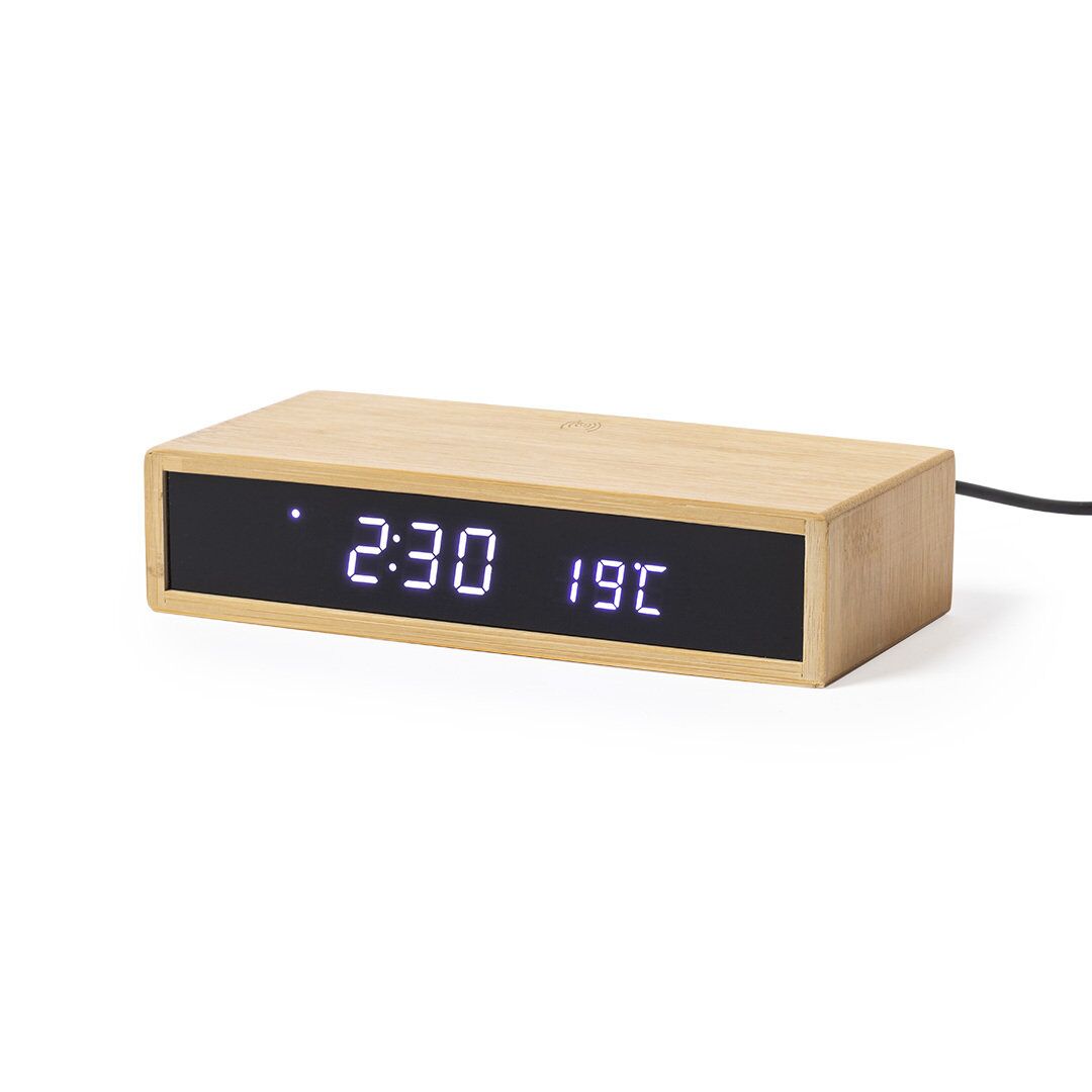ISLUM MULTIFUNCTION ALARM CLOCK – ECO BAMBOO 5W WIRELESS CHARGER - Image 1