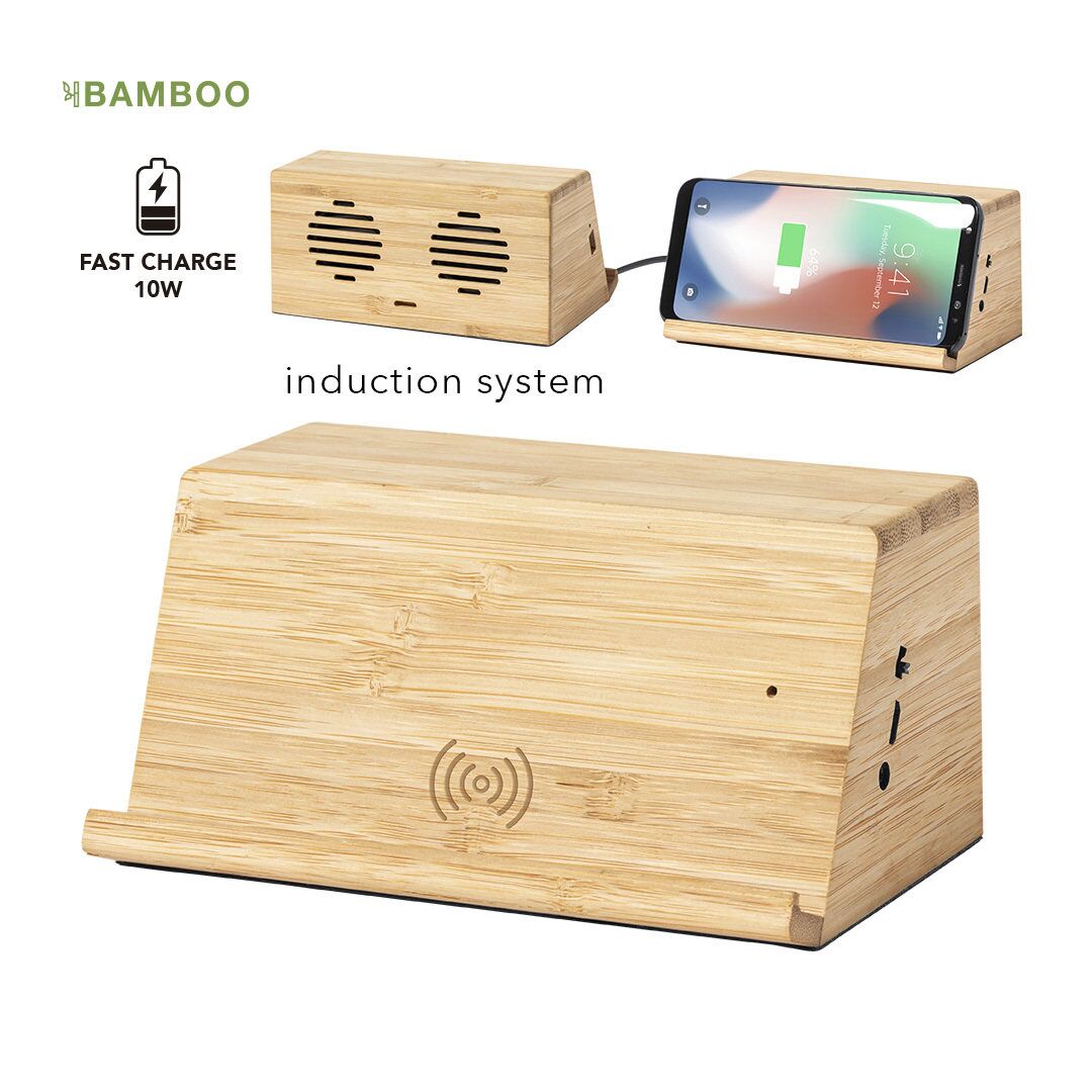ZAPHIR SPEAKER WITH 10W WIRELESS INDUCTION CHARGER – ECO-FRIENDLY BAMBOO SPEAKER - Image 1