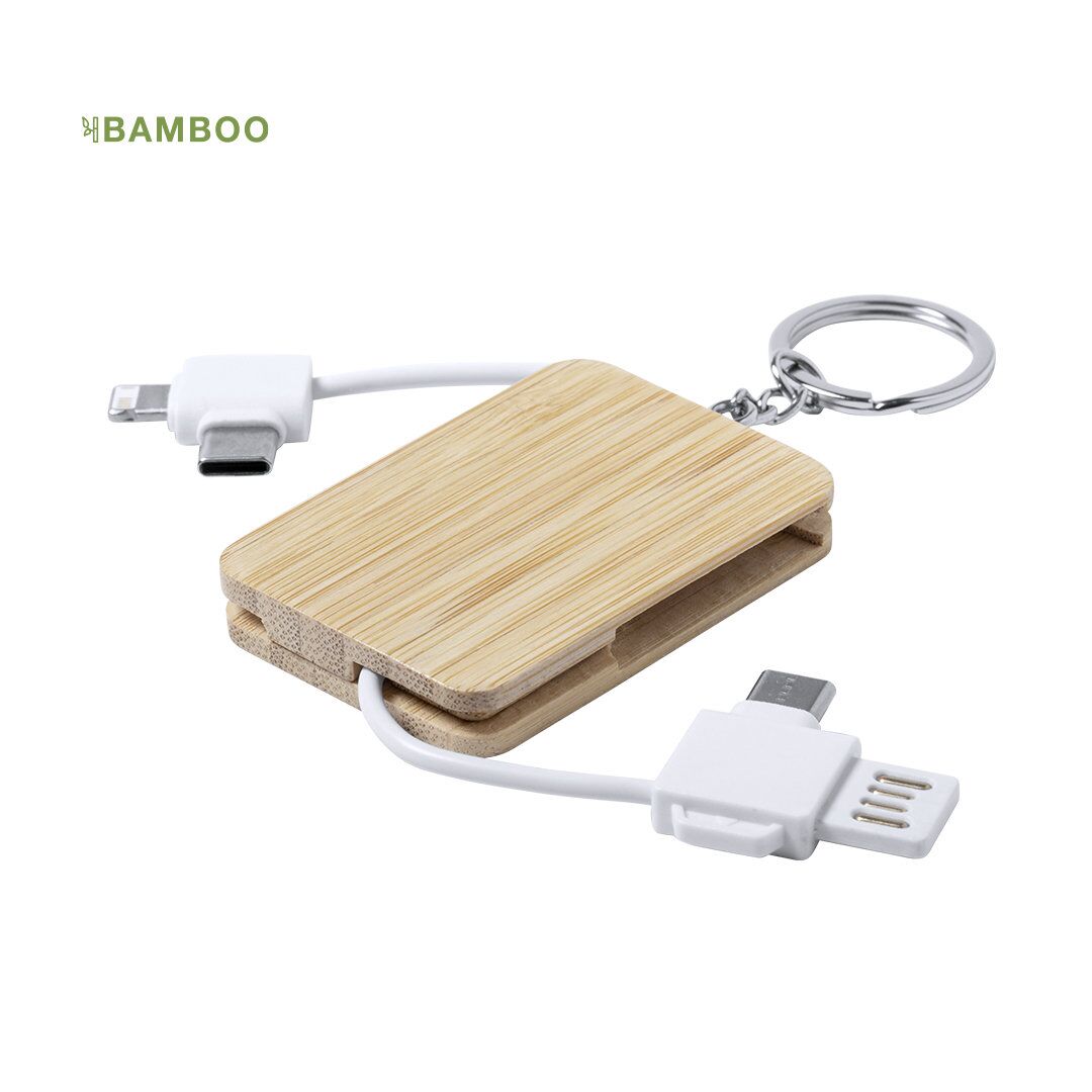 RUSELL NATURE LINE BAMBOO KEYCHAIN CHARGER – USB TYPE-C & LIGHTNING - Image 1