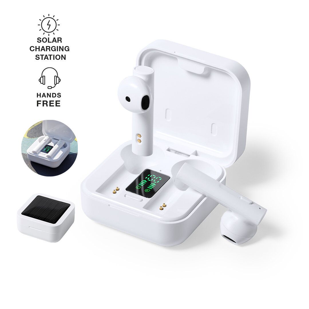 VINZER BLUETOOTH® EARPHONES – WHITE FINISH WIRELESS EARBUDS WITH SOLAR CHARGING - Image 1