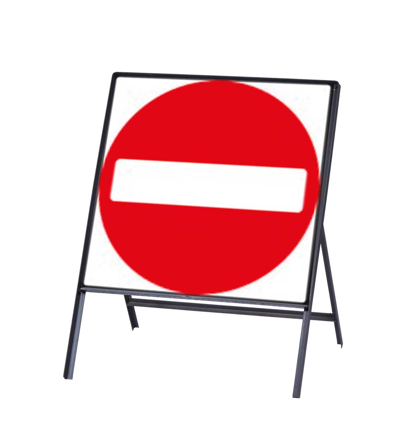 SELF-STANDING ROAD NO ENTRY SIGN – 80X80 CM METAL-FRAMED TRAFFIC SAFETY SIGN - Image 1