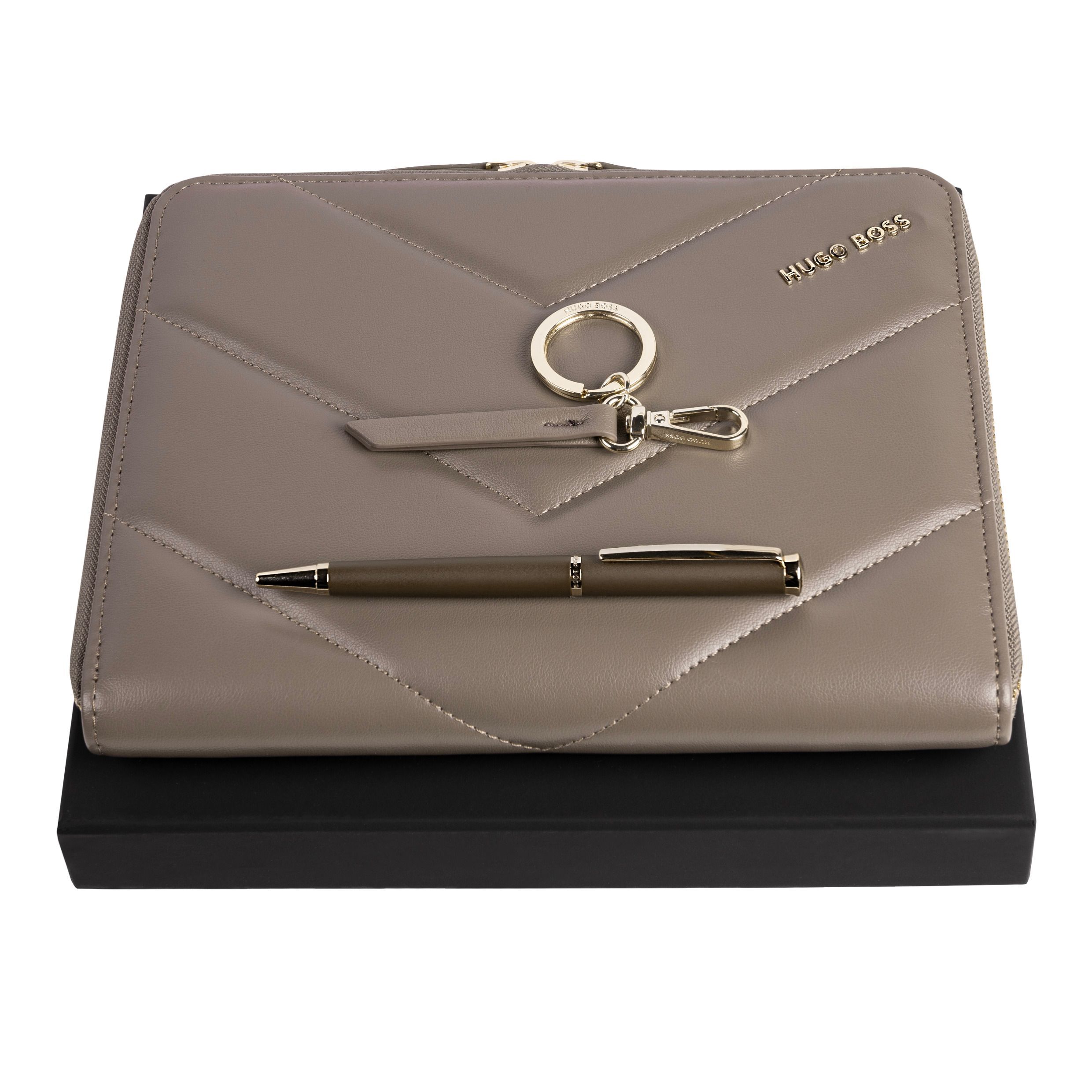 SET HUGO BOSS TAUPE (PEN, FOLDER A5 & KEY RING) - Image 1
