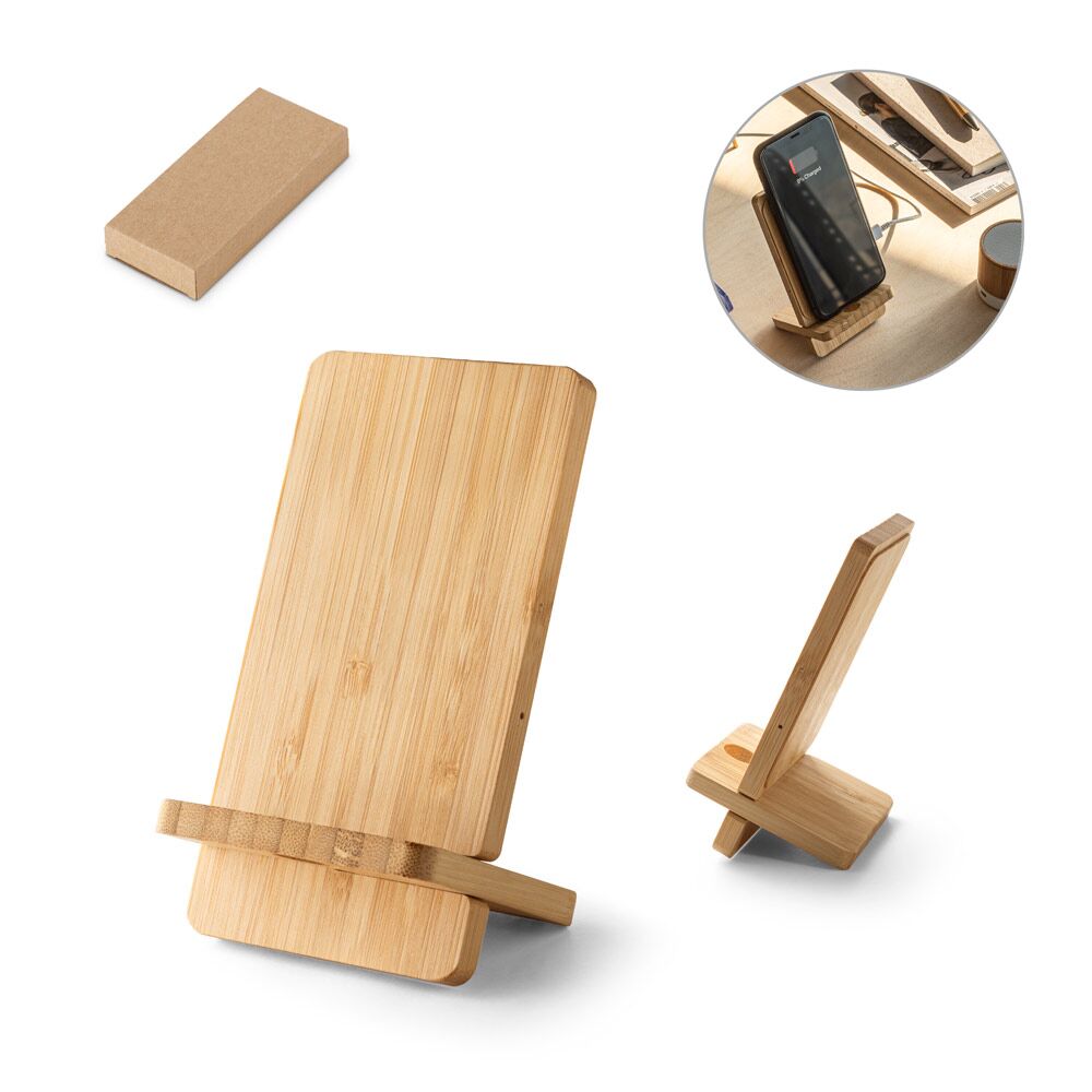 WIRELESS CHARGER AND BAMBOO SMARTPHONE HOLDER - Image 1