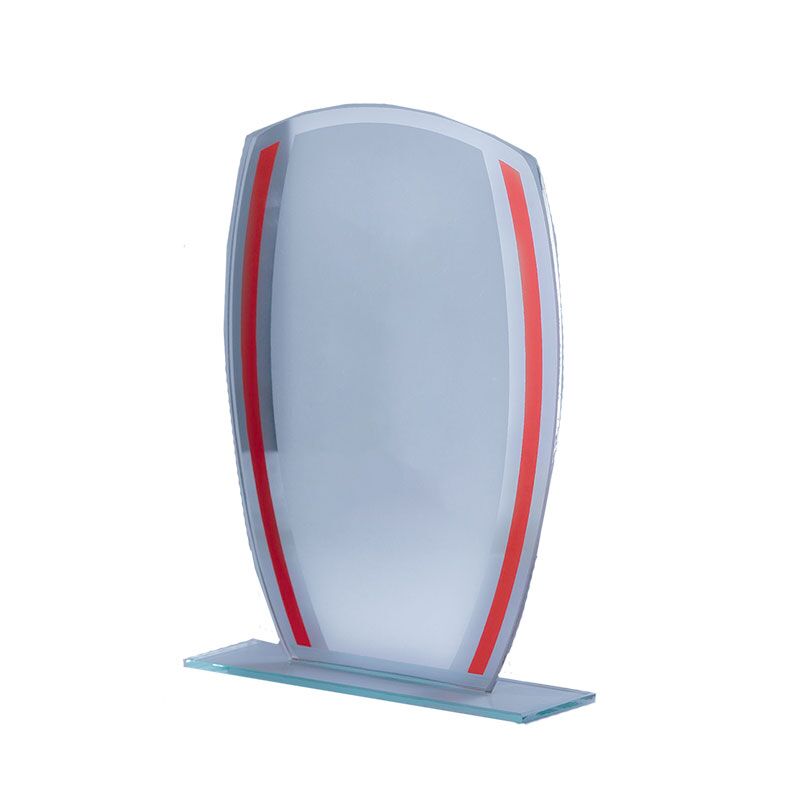 ELEGANT GLASS AWARD 15.5CM WITH RED ACCENTS – CUSTOM ENGRAVED CRYSTAL TROPHY - Image 1