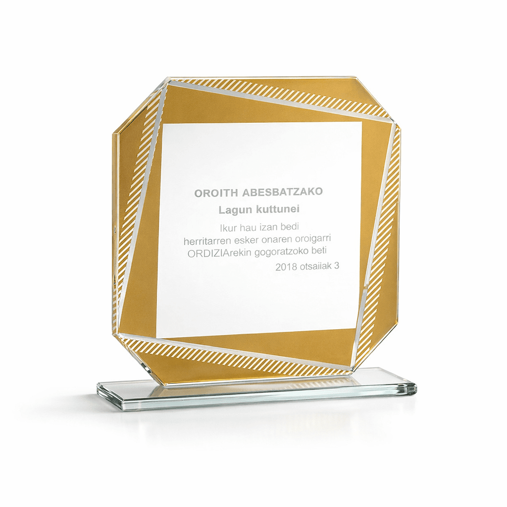SQUARE GLASS AWARD – 18CM GOLD | CUSTOM ENGRAVED GRADUATION TROPHY - Image 1