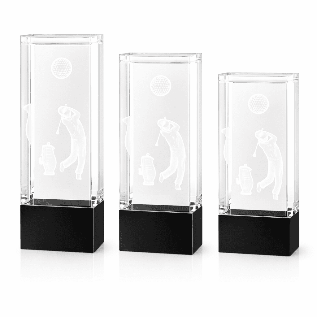 ZY1216B 1 DELUXE GOLF CRYSTAL TROPHY 21.5CM – CUSTOM ENGRAVED W/ GIFT BOX - Image 1