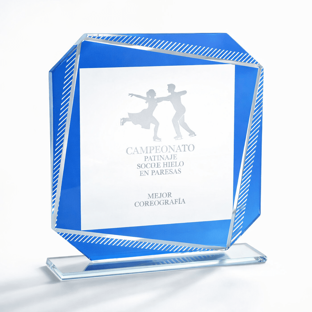 SQUARE GLASS AWARD 18.5CM BLUE - Image 1