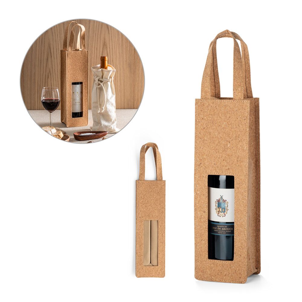 92819_1.jpg CORK WINE GIFT BAG WITH TRANSPARENT WINDOW - Image 1