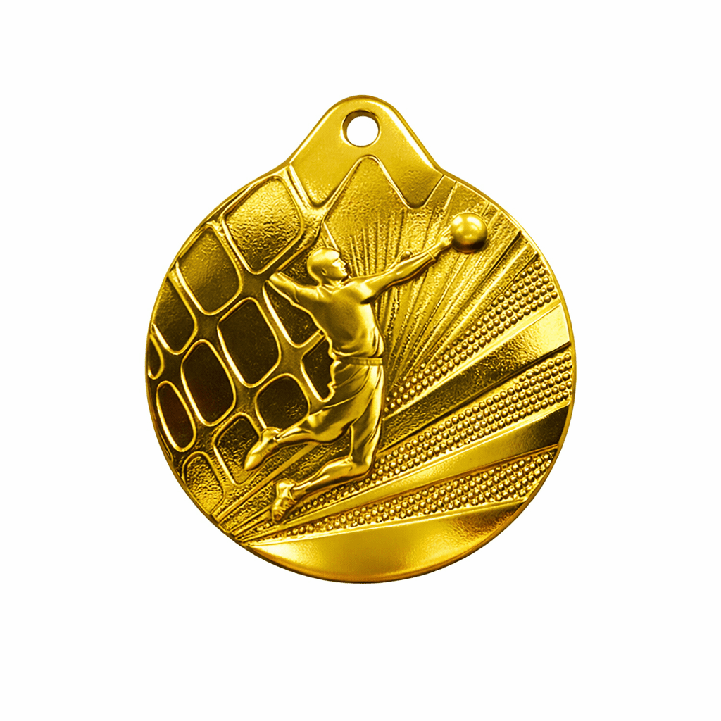 GOLD VOLLEYBALL MEDAL 50MM – PERSONALIZED WITH PRINTED LABEL - Image 1