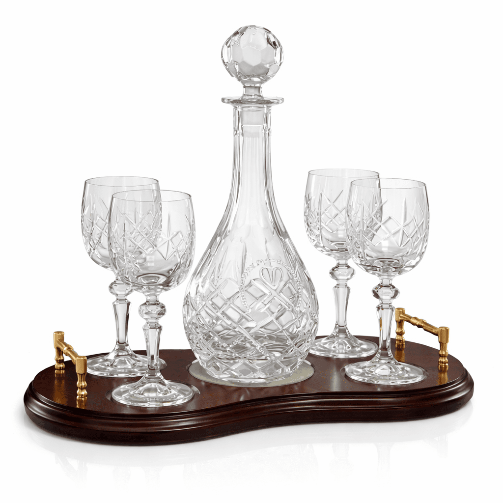 5PC WINE SET WITH WOOD BASE - Image 1