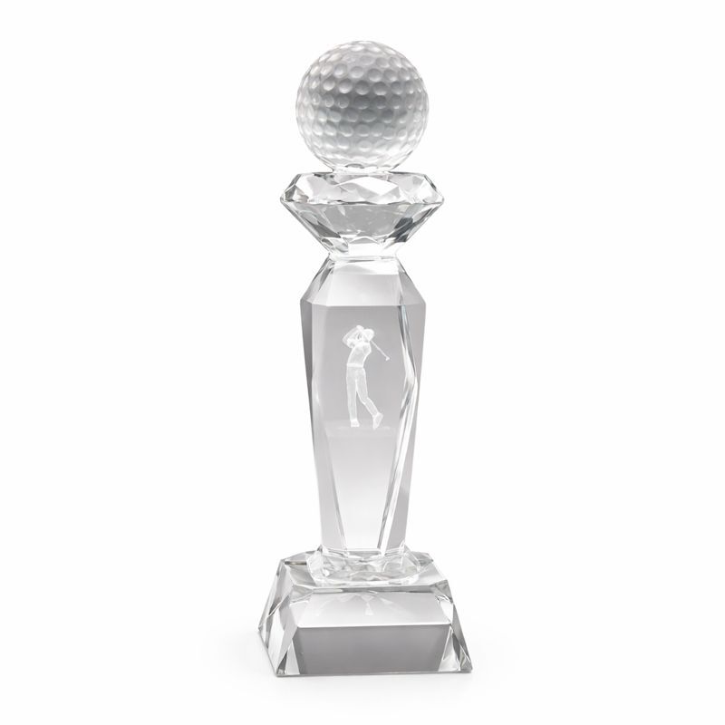 DELUXE GOLF CRYSTAL AWARD – 26CM | CUSTOM ENGRAVED TROPHY WITH GIFT BOX - Image 1