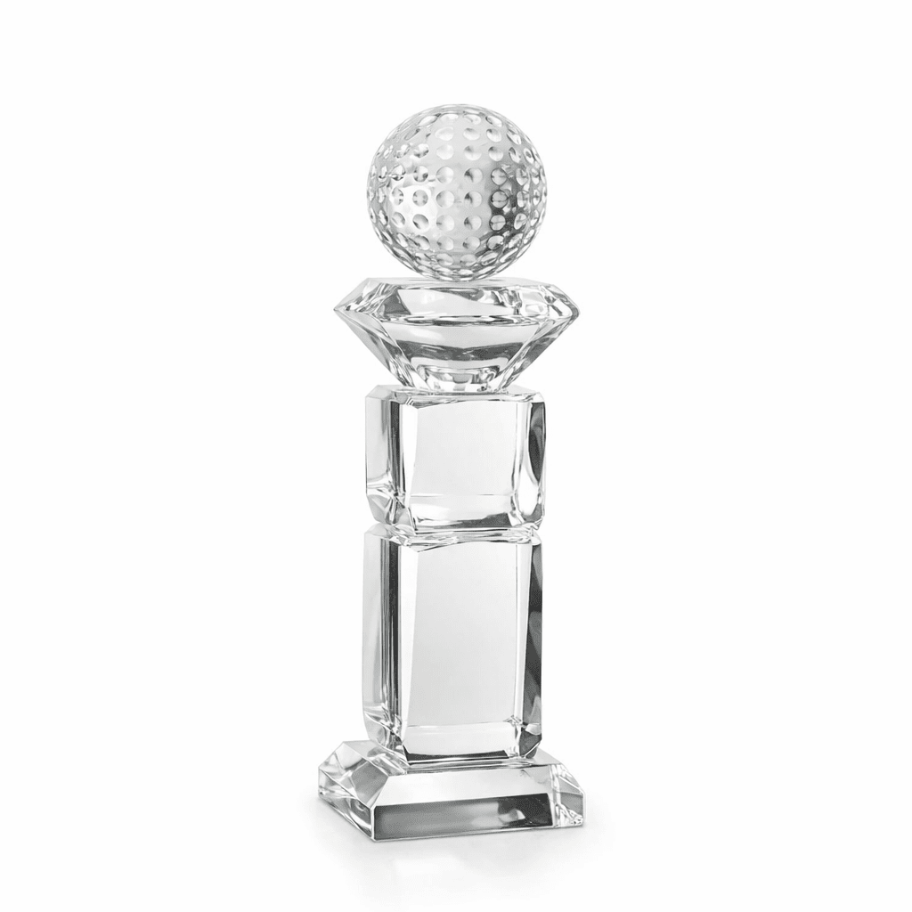 ZJ124C 3 DELUXE GOLF CRYSTAL AWARD TROPHY – 24CM | CUSTOM ENGRAVED WITH GIFT BOX - Image 1