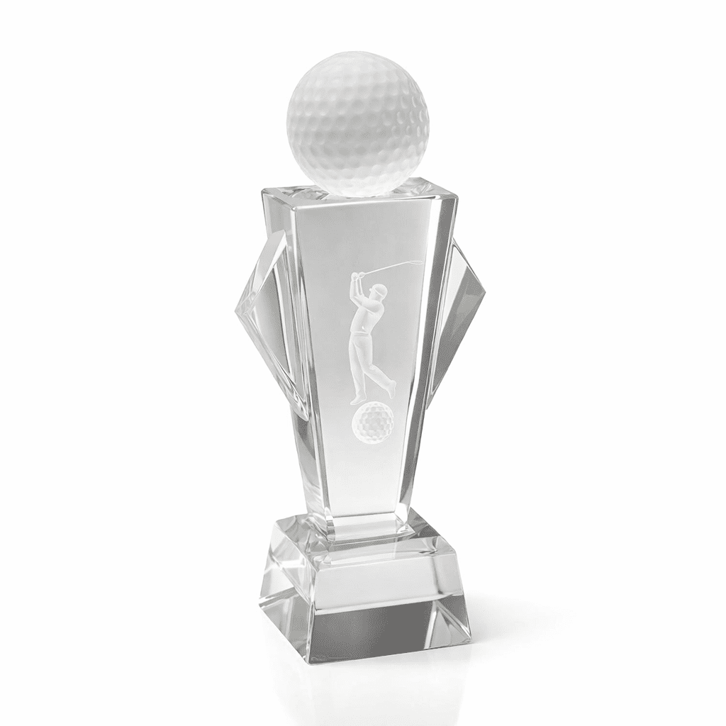 DELUXE GOLF CRYSTAL AWARD TROPHY – 22CM | CUSTOM ENGRAVED WITH GIFT BOX - Image 1